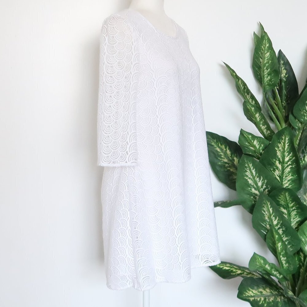 Diane von Furstenberg Martina White Lace 3/4 Sleeve Shift Mini Dress Size 0 - Picture 8 of 16
